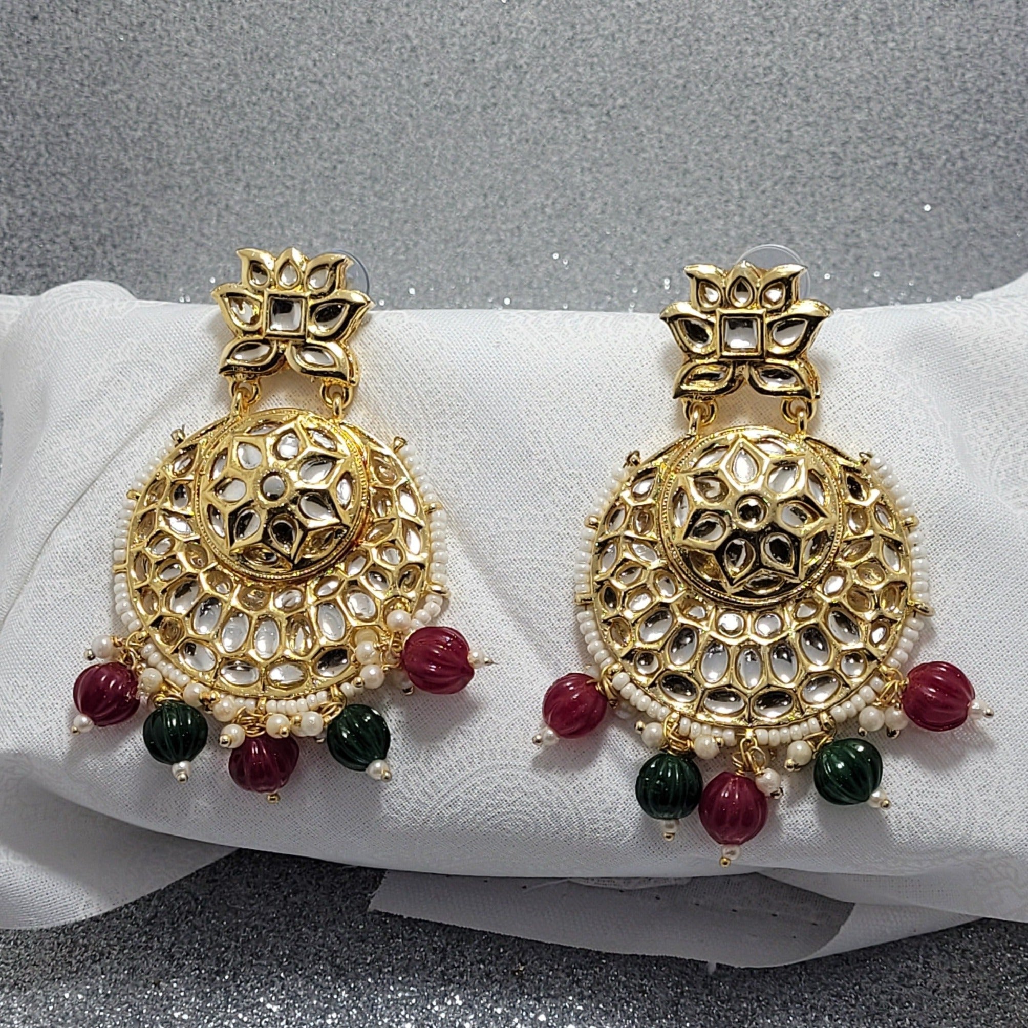 Kundan Jhumki Earrings - Temple Jewelry