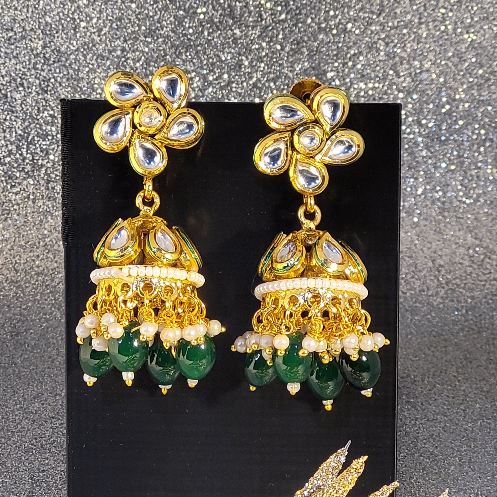 Kundan Jhumki Earrings - Temple Jewelry